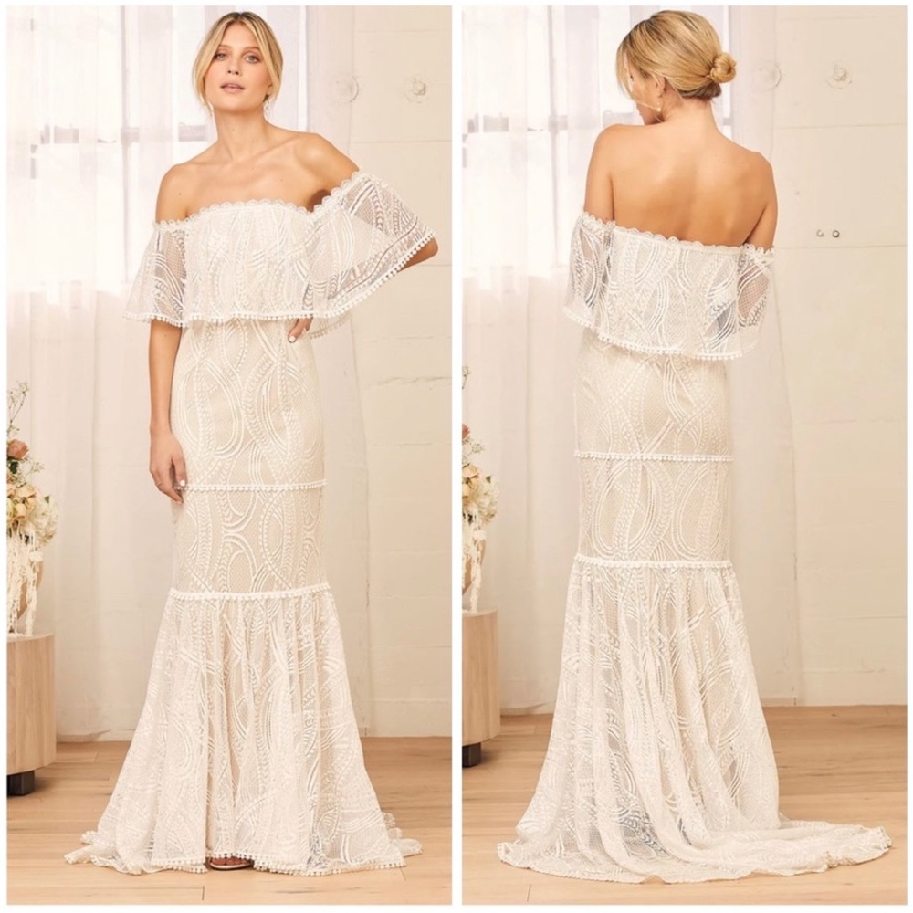 Lulu's In My Life White Lace Off-The
Shoulder Mermaid Maxi Dress NWT